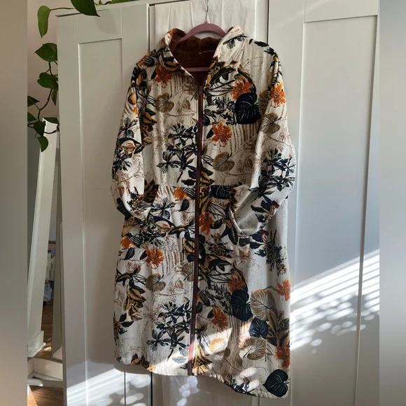 Floral Hooded Women's Coat - Picture 1 of 12